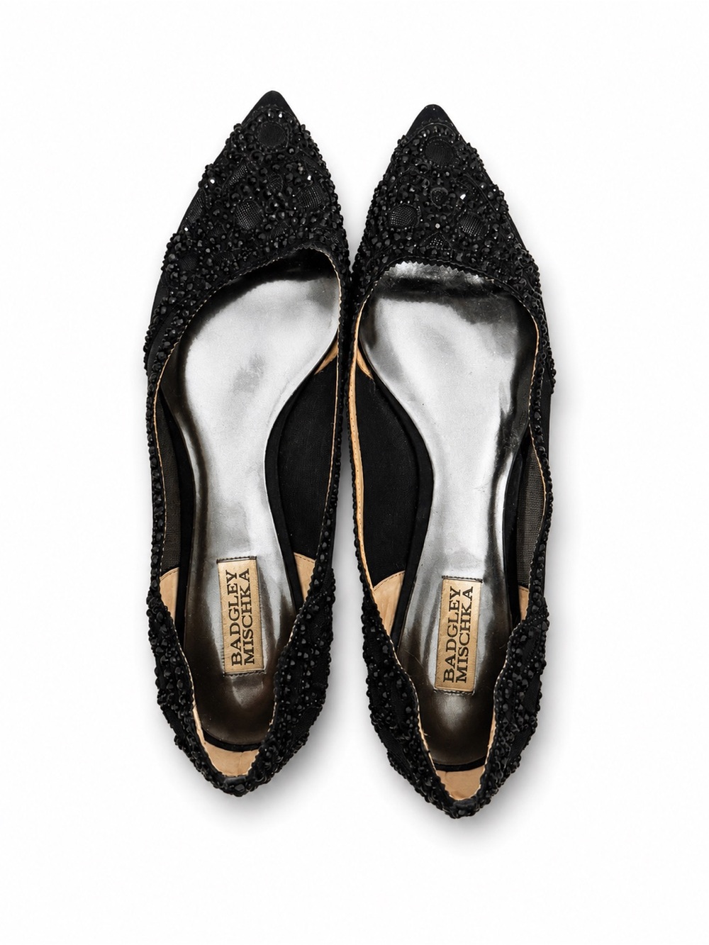 Badgley Mischka Black Beaded Pointed Flats size 10